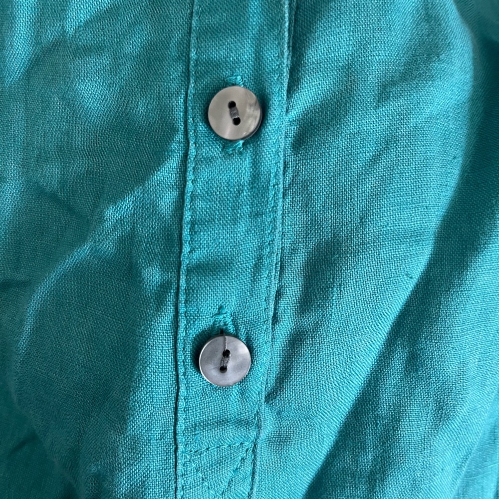 J. Jill Love‎ Linen Turquoise 3/4 Sleeve Collared Blouse Size Large - Picture 5 of 5